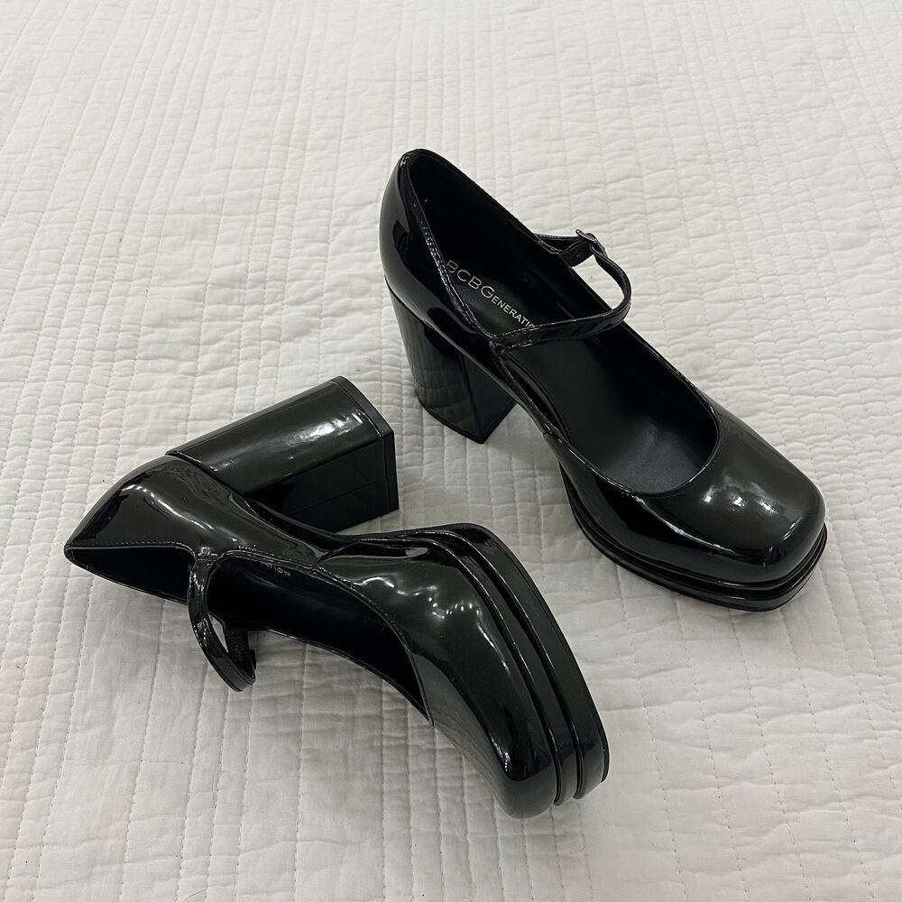 BCBGeneration Black Patent Leather Mary Jane Heels Women's Size 8 Marcy